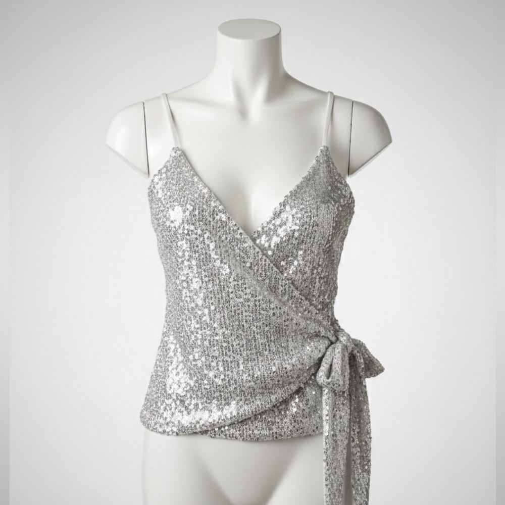 Silver Sequin Wrap Top